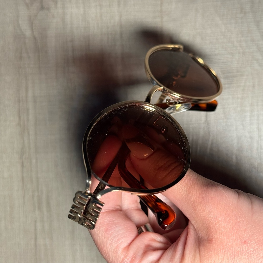 Miu Miu Gold Frame Brown Lens Round Sunglasses